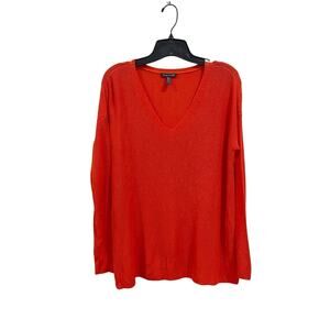 Eileen Fisher Tencel Knit V-Neck Boxy Sweater Poppy Red XS Minimalist Luxe